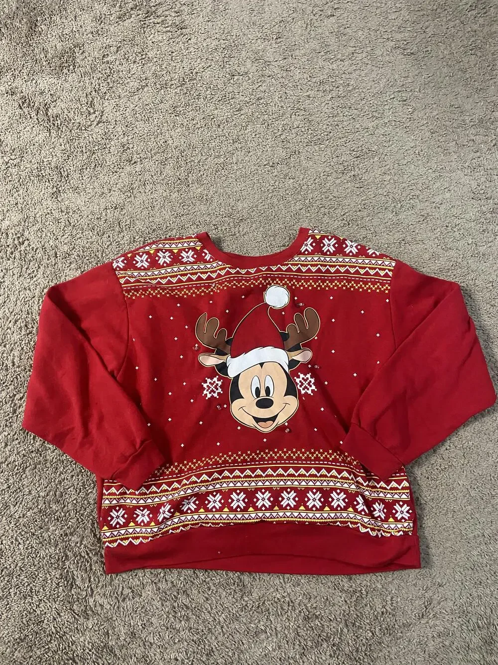 Disney Mickey Mouse Sweatshirt Womens 2XL Red Christmas Reindeer Fair Isle